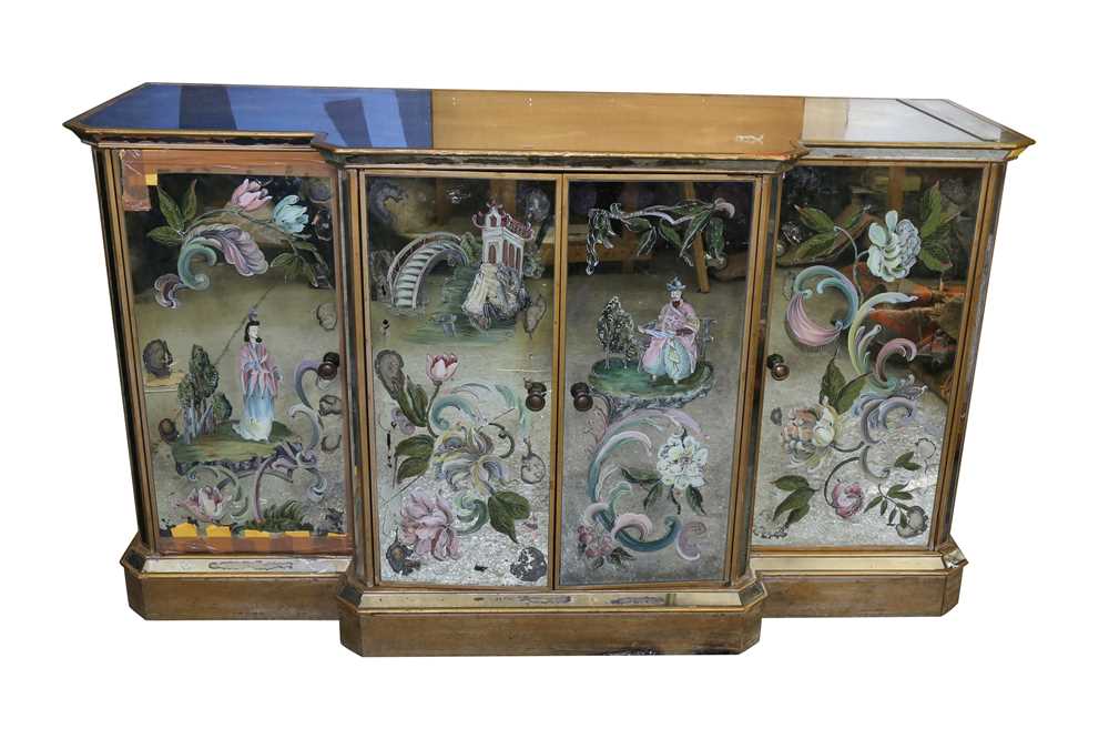 Lot 87 - A GILTWOOD AND DISTRESSED MIRROR BREAKFRONT SIDEBOARD
