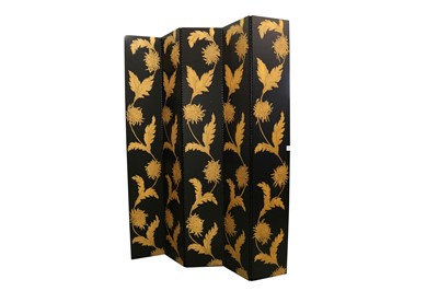 Lot 88 - A BLACK LACQUERED FIVE PANEL SCREEN, LATE 20TH CENTURY