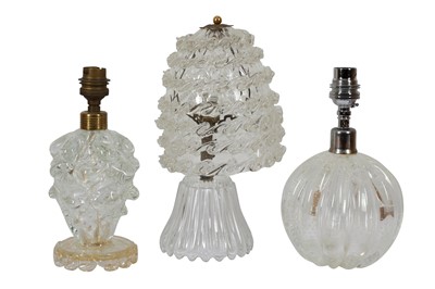 Lot 240 - MURANO, ITALY: THREE CLEAR GLASS LAMP BASES, LATE 20TH CENTURY