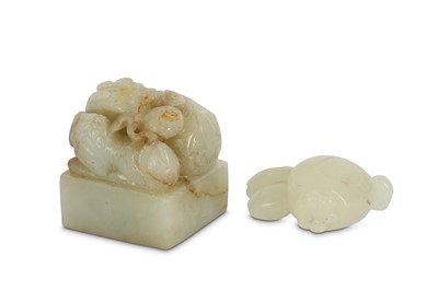 Lot 705 - TWO CHINESE PALE CELADON JADE CARVINGS.