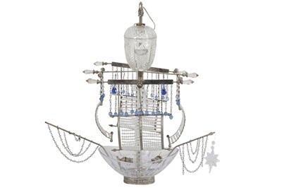 Lot 610 - A CONTINENTAL BOAT FORM TWO LIGHT CHANDELIER, 20TH CENTURY