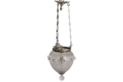 Lot 622 - A CONTINENTAL SILVERED METAL AND GLASS PENDANT LIGHT, 20TH CENTURY