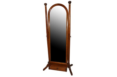 Lot 456 - A CONTINENTAL CHERRY WOOD CHEVAL MIRROR, IN THE BIEDERMEIER STYLE, 20TH CENTURY