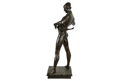 Lot 127 - PAUL DUBOIS (FRENCH, 1827-1905): A BRONZE FIGURE OF A HARLEQUIN