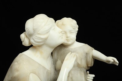 Lot 12 - A LATE 19TH CENTURY ITALIAN CARVED COLOURED MARBLE AND ALABASTER FIGURAL GROUP OF A MOTHER AND CHILD