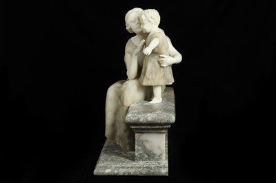 Lot 12 - A LATE 19TH CENTURY ITALIAN CARVED COLOURED MARBLE AND ALABASTER FIGURAL GROUP OF A MOTHER AND CHILD