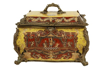 Lot 79 - A LARGE ROCOCO STYLE PORCELAIN AND BRONZE MOUNTED TABLE CASKET