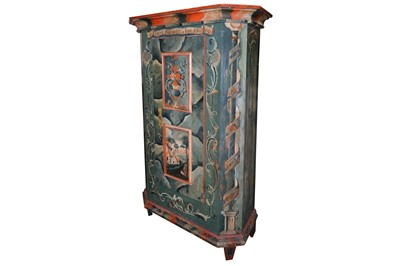 Lot 515 - A SWISS PAINTED PINE CUPBOARD, 19TH CENTURY