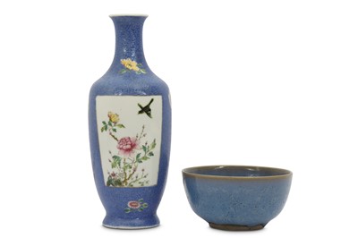 Lot 568 - A CHINESE FAMILLE ROSE VASE AND A JUN YAO-STYLE BOWL.