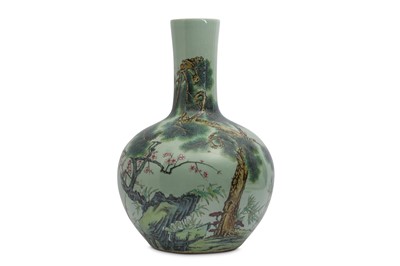 Lot 547 - A MASSIVE CHINESE 'THREE FRIENDS OF WINTER' CELADON-GLAZED VASE, TIANCHUPING.