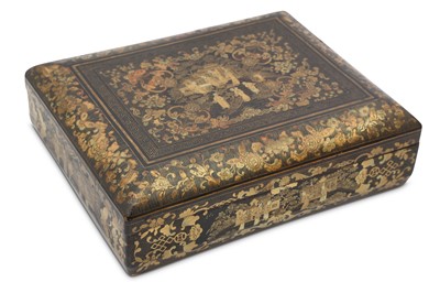 Lot 281 - A CHINESE LACQUER RECTANGULAR GAMING BOX.