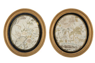 Lot 369 - A PAIR OF CHINESE SILK EMBROIDERY OVAL PANELS, LATE 19TH CENTURY