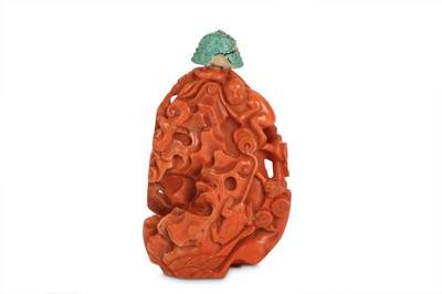 Lot 170 - λ A CHINESE CORAL SNUFF BOTTLE.
