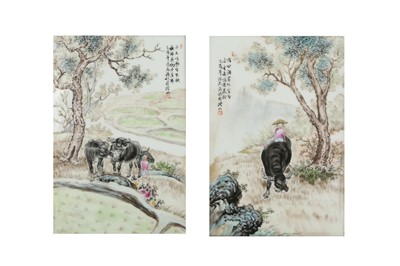 Lot 136 - A PAIR OF CHINESE FAMILLE ROSE PORCELAIN PANELS.