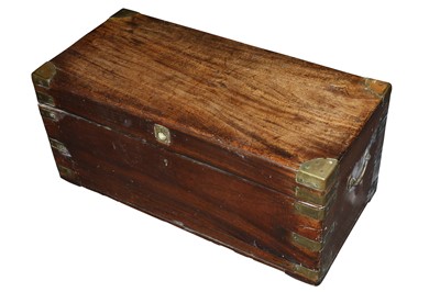 Lot 520 - A HARDWOOD AND BRASS BOUND TRAVELLING CHEST, PROBABLY COLONIAL, 19TH CENTURY
