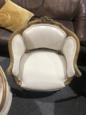 Lot 551 - A PAIR OF FRENCH LOUIS XVI STYLE CARVED GILTWOOD SALON CHAIRS