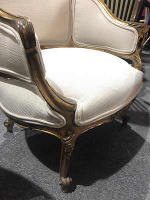 Lot 551 - A PAIR OF FRENCH LOUIS XVI STYLE CARVED GILTWOOD SALON CHAIRS