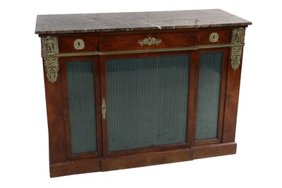 Lot 480 - A FRENCH EMPIRE STYLE BURR ELM BREAKFRONT SIDEBOARD, EARLY 20TH CENTURY