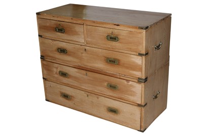 Lot 557 - A PINE CAMPAIGN CHEST IN TWO PARTS, 19TH CENTURY