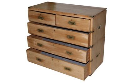 Lot 557 - A PINE CAMPAIGN CHEST IN TWO PARTS, 19TH CENTURY