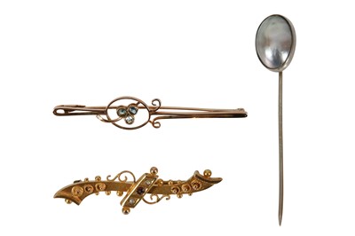 Lot 63 - TWO BROOCHES AND A STICK PIN