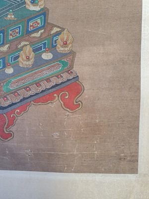 Lot 232 - A CHINESE HANGING SCROLL PAINTING OF A BUDDHA.