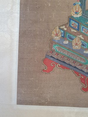 Lot 232 - A CHINESE HANGING SCROLL PAINTING OF A BUDDHA.