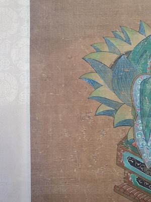 Lot 232 - A CHINESE HANGING SCROLL PAINTING OF A BUDDHA.