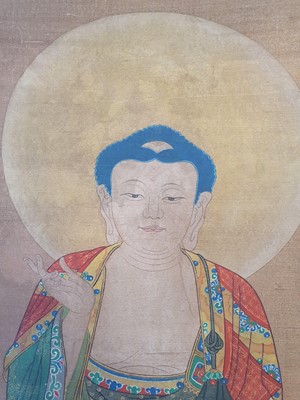 Lot 232 - A CHINESE HANGING SCROLL PAINTING OF A BUDDHA.