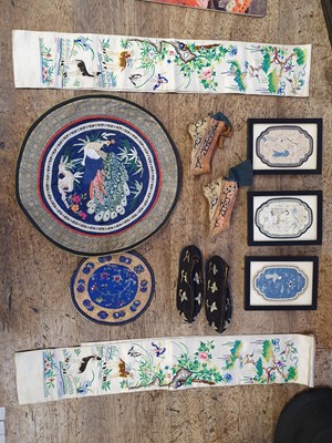 Lot 588 - A SMALL COLLECTION OF CHINESE EMBROIDERED TEXTILES.