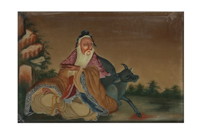 Lot 446 - A CHINESE REVERSE GLASS PAINTING OF A SAGE.