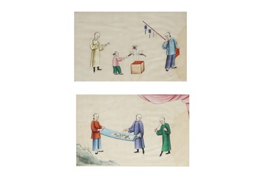 Lot 450 - A PAIR OF CHINESE PITH PAPER PAINTINGS.
