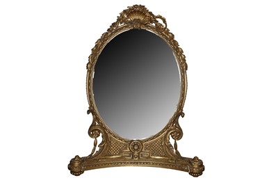 Lot 599 - A FRENCH GILT GESSO OVAL DRESSING TABLE MIRROR, 19TH CENTURY