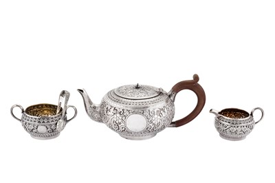 Lot 343 - A Victorian three-piece bachelor tea service, London 1883 by Aldwinkcle and Slater
