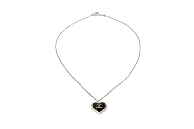 Lot 485 - Chanel Black CC Logo Heart Pendant Necklace