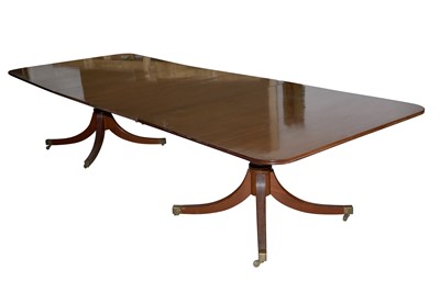 Lot 567 - A GEORGE III STYLE D END MAHOGANY PEDESTAL DINING TABLE, LATE 20TH CENTURY