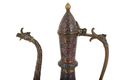 Lot 182 - A POLYCHROME-ENAMELLED KASHMIRI COPPER DRAGON EWER