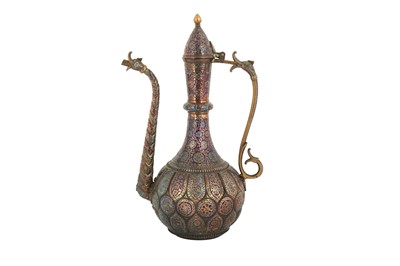 Lot 182 - A POLYCHROME-ENAMELLED KASHMIRI COPPER DRAGON EWER