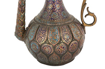 Lot 182 - A POLYCHROME-ENAMELLED KASHMIRI COPPER DRAGON EWER