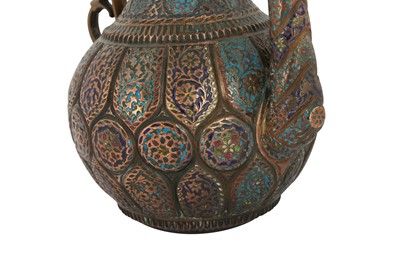 Lot 182 - A POLYCHROME-ENAMELLED KASHMIRI COPPER DRAGON EWER