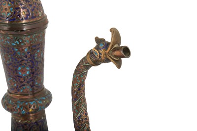 Lot 182 - A POLYCHROME-ENAMELLED KASHMIRI COPPER DRAGON EWER