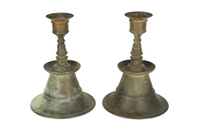 Lot 239 - A PAIR OF LARGE OTTOMAN BRONZE CANDLESTICKS