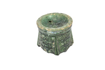 Lot 51 - AN EARLY ISLAMIC GREEN GLAZED POTTERY INKWELL