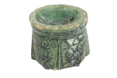 Lot 51 - AN EARLY ISLAMIC GREEN GLAZED POTTERY INKWELL
