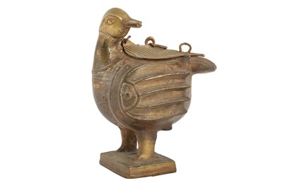 Lot 164 - A BRASS DUCK-SHAPED CONTAINER