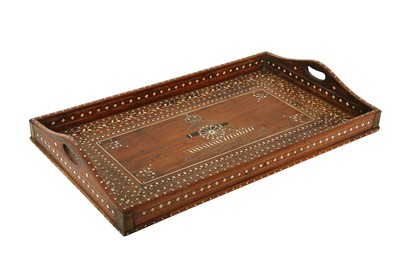 Lot 193 - λ A BRITISH COLONIAL HOSHIARPUR IVORY-INLAID HARDWOOD TRAY