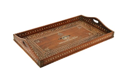 Lot 193 - λ A BRITISH COLONIAL HOSHIARPUR IVORY-INLAID HARDWOOD TRAY