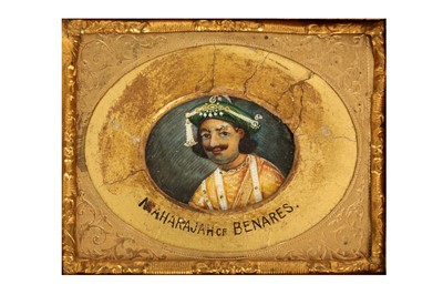 Lot 122 - λ A CASED OVAL IVORY MINIATURE OF THE MAHARAJA OF BENARES
