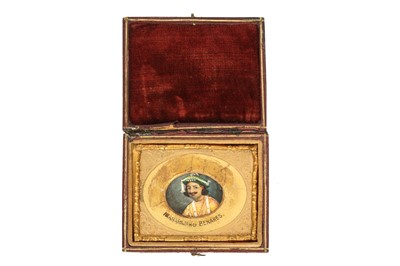 Lot 122 - λ A CASED OVAL IVORY MINIATURE OF THE MAHARAJA OF BENARES