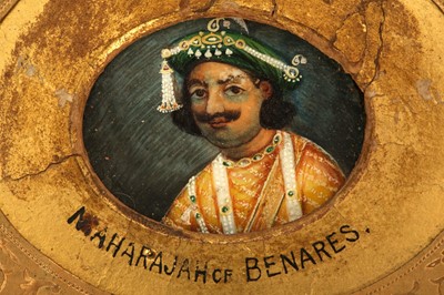 Lot 122 - λ A CASED OVAL IVORY MINIATURE OF THE MAHARAJA OF BENARES